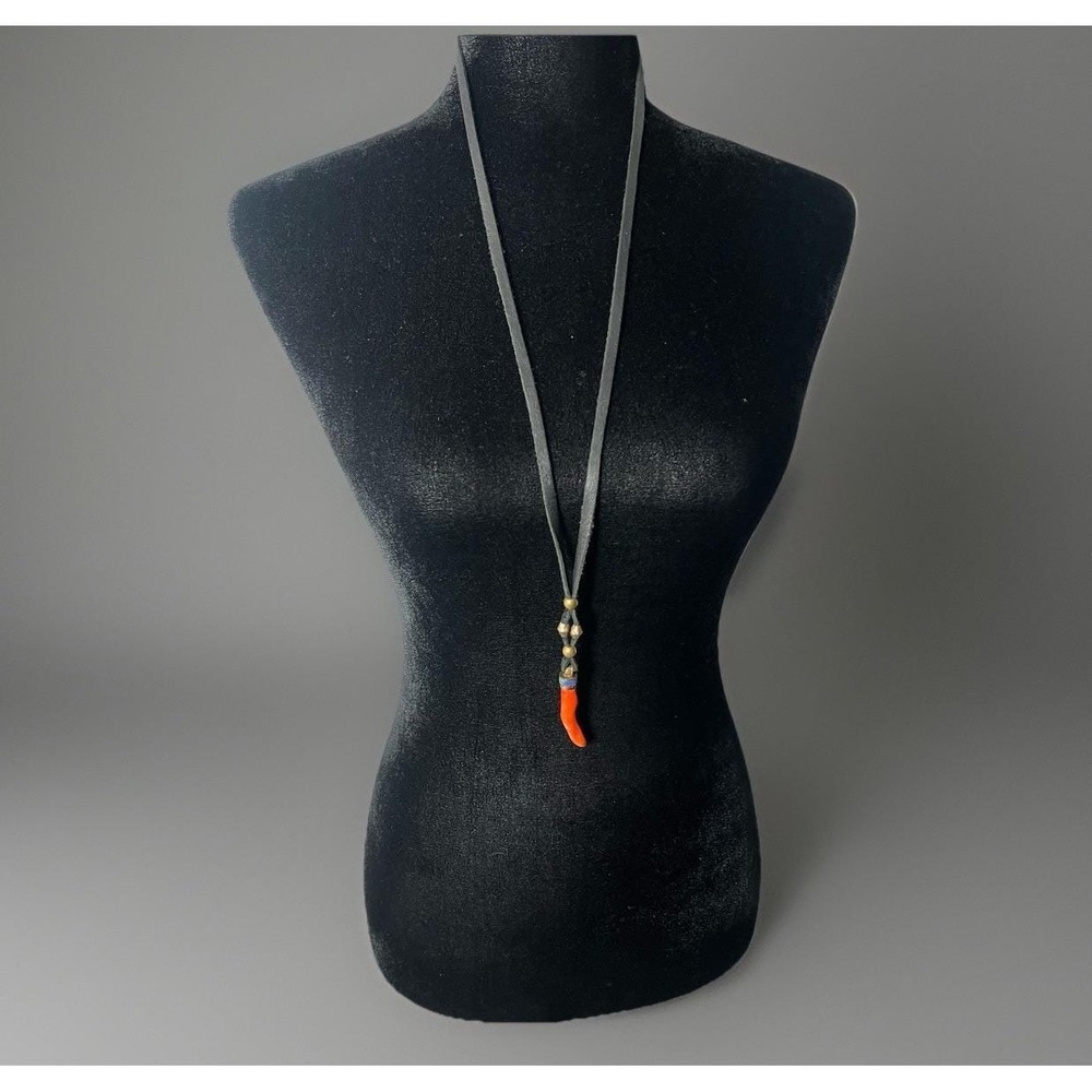 Vintage Red Coral Beaded‎  Boho Style With Leather Necklace